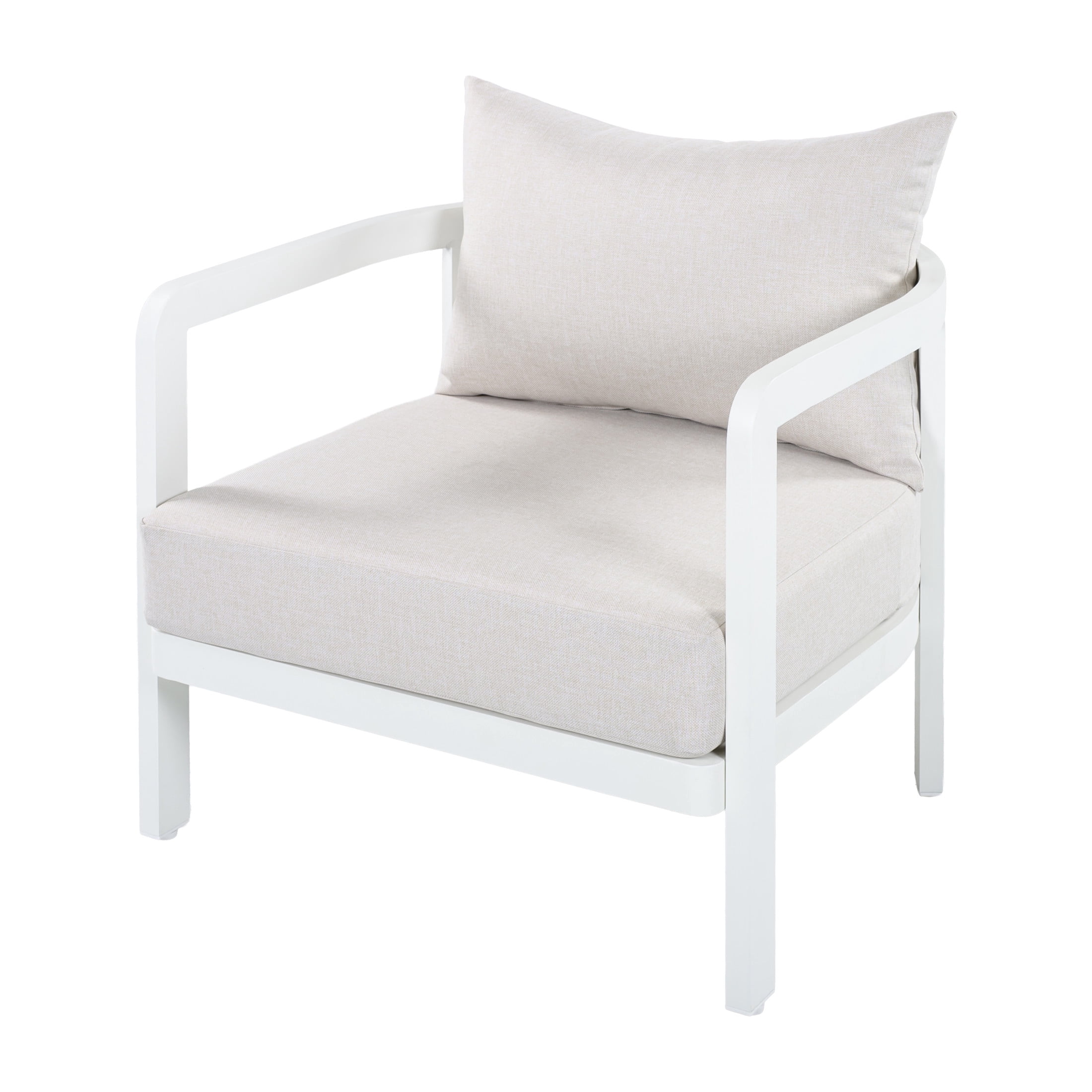 Christopher Knight Home Outdoor Lounge Chair, Aluminum Frame with Cushions, White + Beige