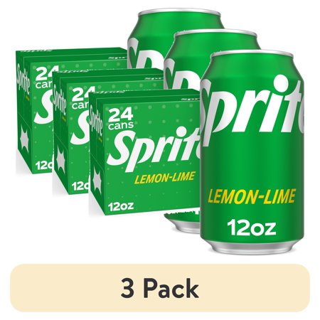 (3 pack) Sprite Lemon-Lime Caffeine Free Soda Pop Cans, 12 fl oz, 24 Pack