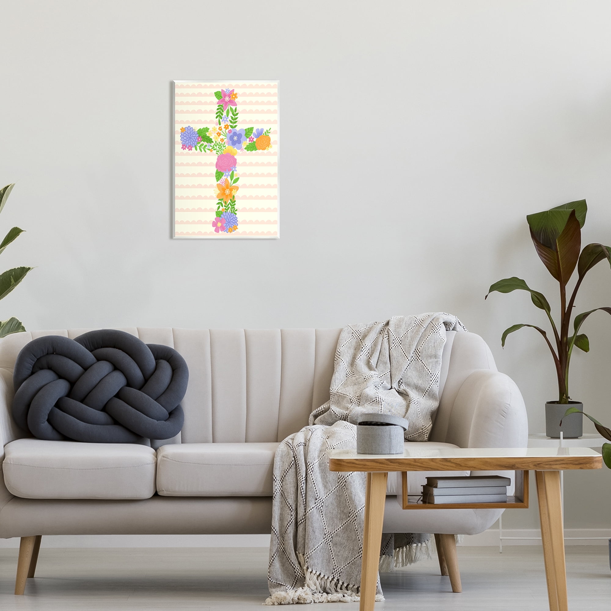 Stupell Industries Floral Cross Religious Symbol Botanical & Floral Painting Unframed Art Print Wall Art
