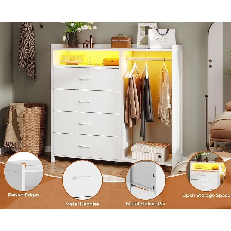 Chest of drawers with clothes rail white hotsell