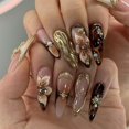 thumbnail image 1 of Handmade Press On Nails Almond Medium Long 3D Fake Nails with Charms style01, 1 of 5