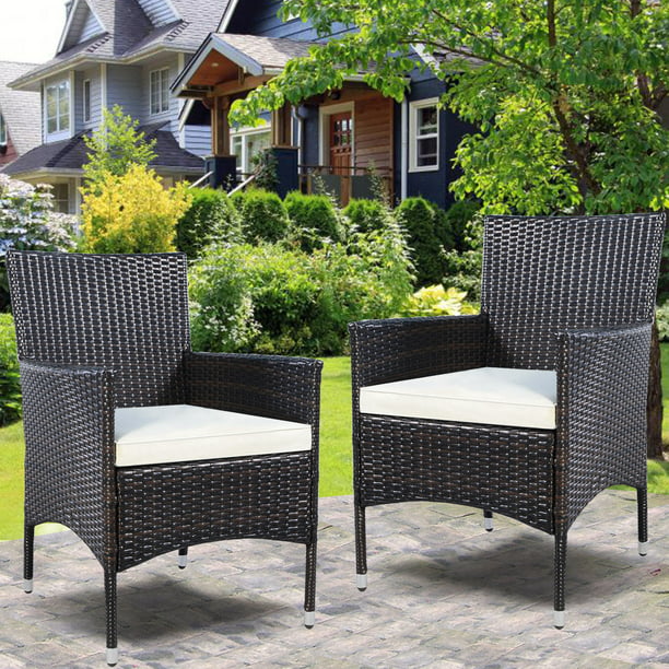 Costway Outdoor Rattan Wicker Dining, Outdoor Wicker Dining Chairs With Cushions And