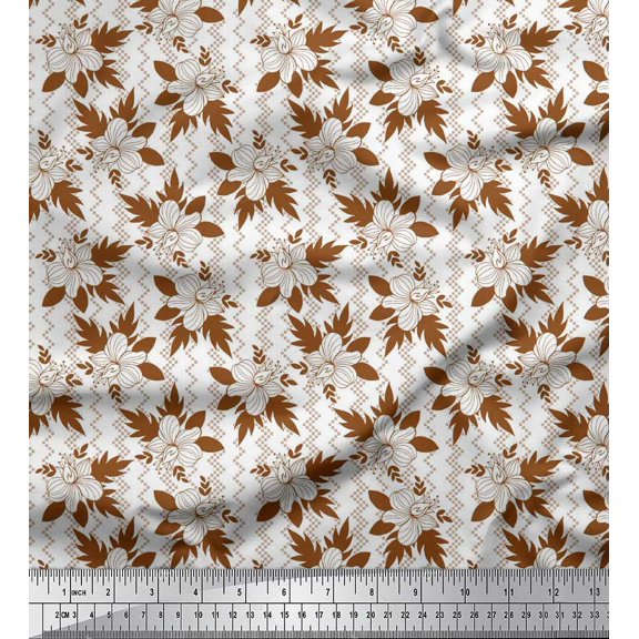 Soimoi Satin Silk Fabric Square,Leaves & Floral Artistic Printed Fabric 1 Yard 42 Inch Wide