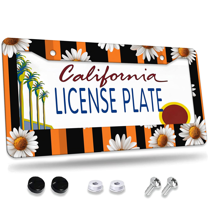 1 Pcs Daisies License Plate Frame, License Plate Cover for Car Decorative Parts, Aluminum License Plate Bracket Holder Rust-Proof Weather-Proof for US Standard Car