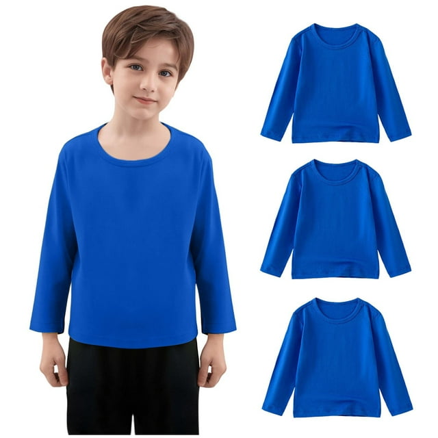 fatyb Lot de 3 T-Shirts en Coton à Manches Longues pour Garçons Filles Col Rond Chandails Décontractés Unis T-Shirt Basique pour Enfants