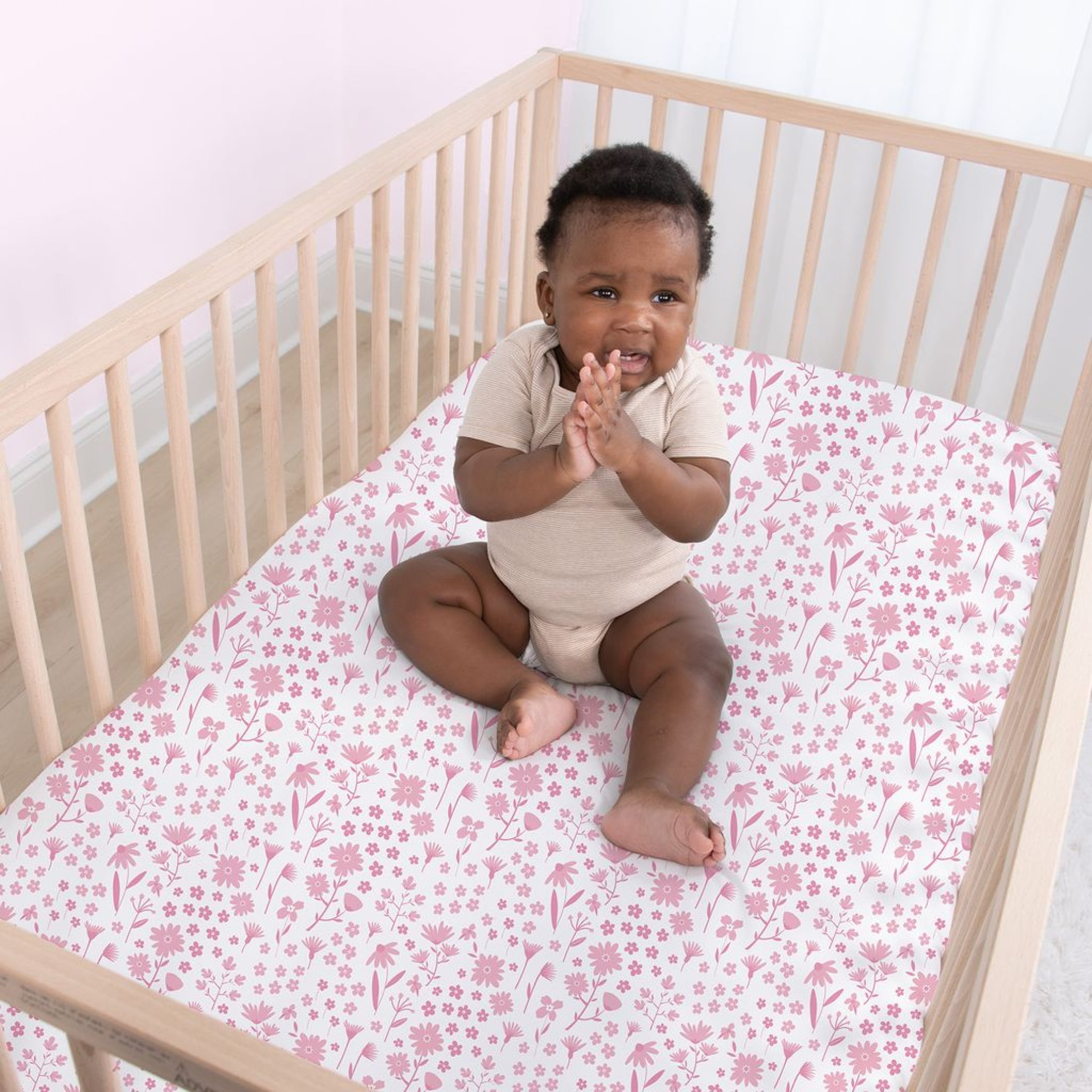 The Peanutshell Fitted Crib Sheet Set, Daisy, 4 Pack