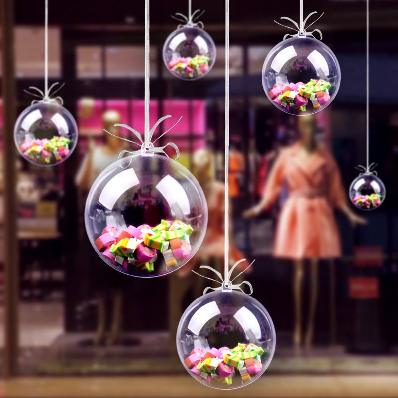 6/8/10CM Clear Plastic Balls Christmas Baubles Fillable Xmas Tree Wedding Decor 