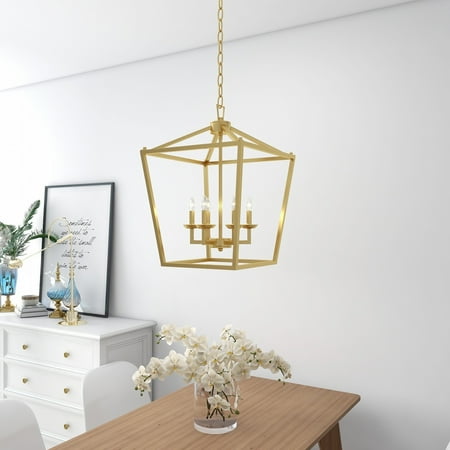 

Jerry Guo 6-Light Single Bulb Lantern Geometric Pendant for Kitchen Gold Brushed