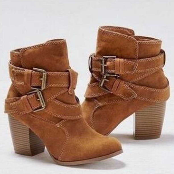 Botas de invierno a la moda de talla grande para mujer, botas de suela gruesa, tacones altos para mujer, botas cortas, zapatos Wmkox8yii hfjk664