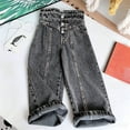 thumbnail image 5 of Bixock Jeans for Girls High Waist Straight Leg Denim Pants Kids Wide Leg Elastic Waist Solid Color Stretch Loose Fall Winter Casual Outer Wear Size 2-3Years, 5 of 6
