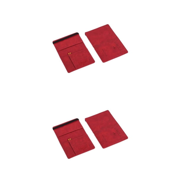 Qarigey Porta pasaporte con bloqueo RFID Cartera de mano Compacto Exquisito Organizador de identificación Estuches para documentos Hombres Rojo 2Conjunto