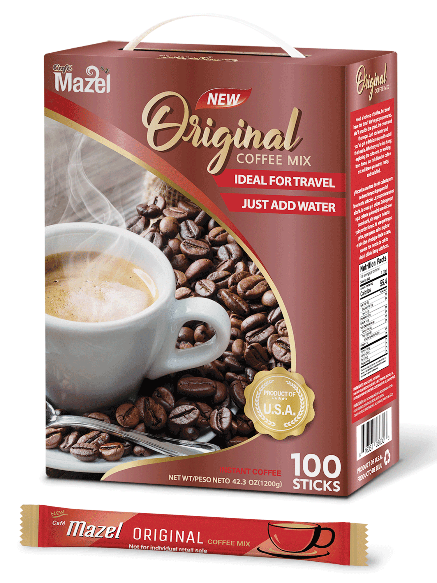 Cafe Mazel 3 In 1 Original Instant Coffee Mix 100 Sticks Walmart Com Walmart Com