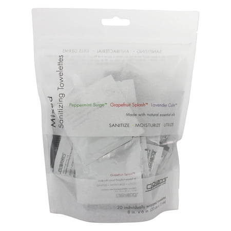 GIOVANNI Mixed Scents Sanitizing Towelettes - 20 Individually Wrapped Towelettes Grapefruit, Lavender, Peppermint Disposable Moist Towelettes (Pack of 1)