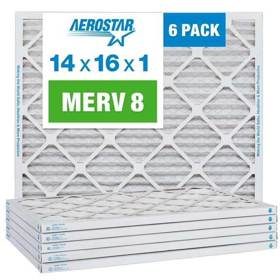 Aerostar 14x16x1 MERV 8 Pleated Air Filter, AC Furnace Air Filter, 6 Pack