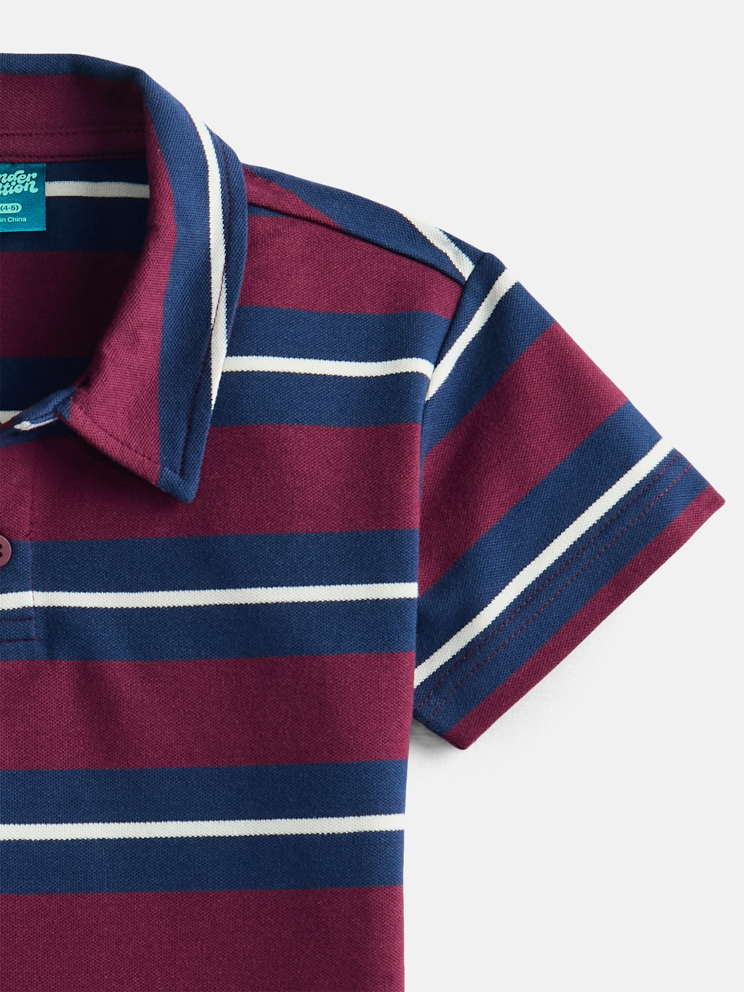 Wonder Nation Boys' Stripe Pique Knit Polo Shirt with Short Sleeves, Sizes 4-18 & Husky