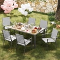 thumbnail image 4 of 7 Pieces Patio Table and Chairs Set, Aiho Outdoor Dining Set for 6 with Umbrella Hole & Textilene Chairs, Weather Resistant for Yard, Porch, Garden - Gray, 4 of 10