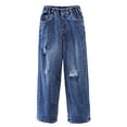 thumbnail image 3 of Miaeowve Girls Jeans Wide Leg Denim Pants Fashion Relaxed Fit Trousers Casual High-Waist Denim Pants Blue 160, 3 of 6