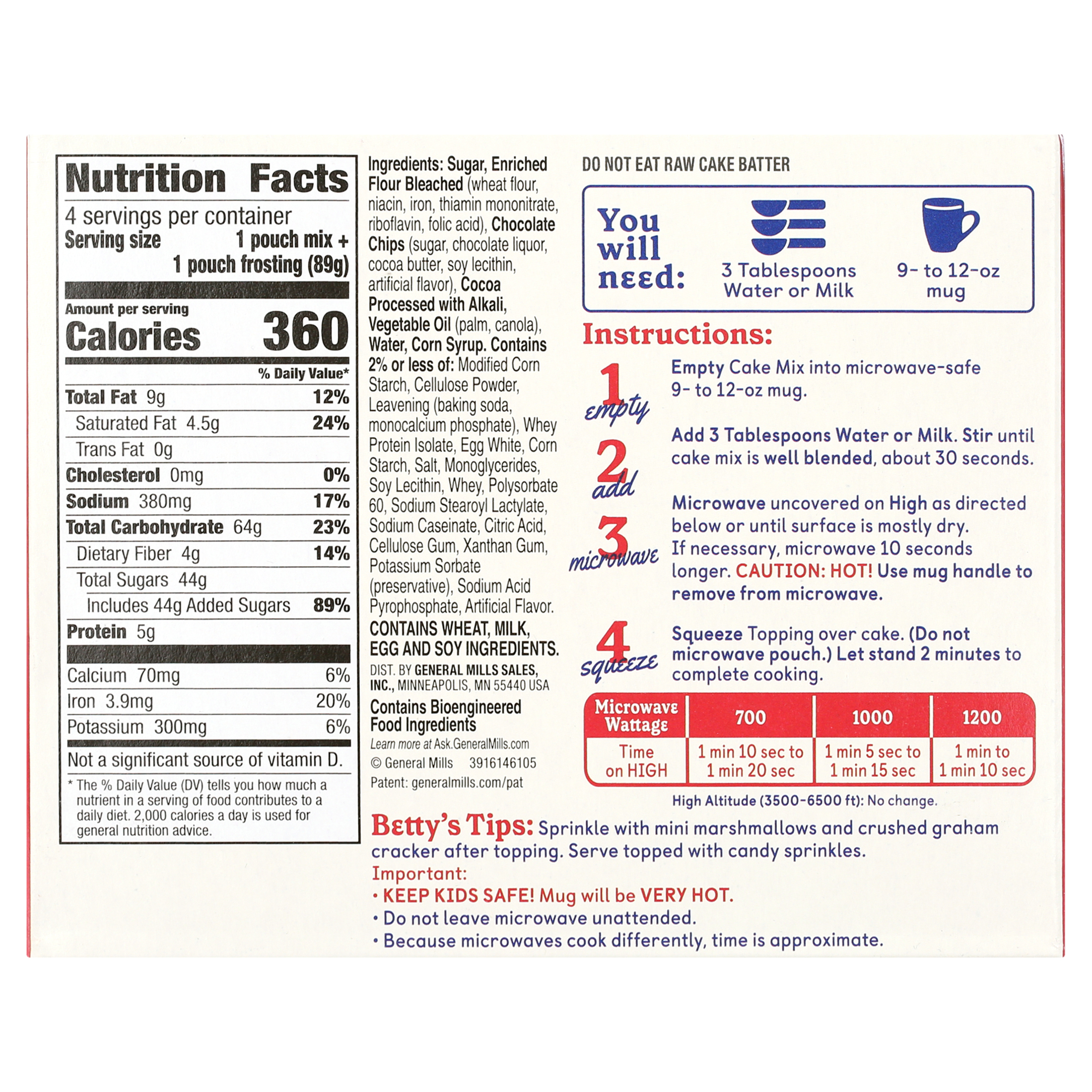 Betty Crocker Mug Treats Triple Chocolate Cake, 12.5 oz