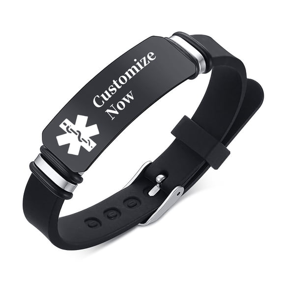 Vagzen Silicone Medical Alert ID Bracelet for Men, Engraving Customize Now, Adjustable