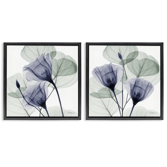 Stupell Industries Fading Florals & Herbs Floral Painting Black Floater Framed Canvas Art Print Wall Art, 18 x 18, Set of 2