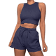 thumbnail image 2 of Conjuntos de Verano para Mujer, Conjunto Informal de 2 Piezas con Top Corto y Pantalones Cortos de Punto Gofre, Ropa de Dormir, Azul Marino, Talla S, 2 of 8
