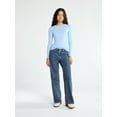 thumbnail image 3 of No Boundaries Ribbed Crewneck Tee with Long Sleeves, 1 or 2-Pack, Women's & Women's Plus XXS-XXL, 3 of 5