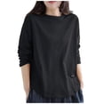 thumbnail image 4 of Olyvenn Women's T-Shirts Long Sleeve Casual Solid Crew Neck Fall Fashion Bottoming Home Solid Cotton Office Lady Tops Black XXXL, 4 of 7
