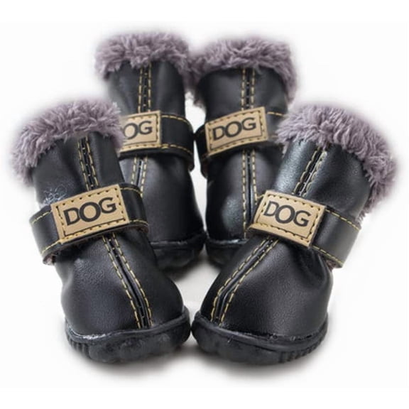 Warm Dog Snow Boots Waterproof PU Small Dog Boots Anti-Slip Pet Shoes Paw Protector for Winter 2 Styles #1-#5 (Solid Style - Black, #3)