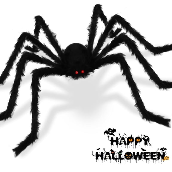 TETOU Halloween Giant Spider Decorations, 79" Realistic Black Soft Hairy Fake Large Spider for Outdoor Indoor Yard Home Lawn Garden Halloween Decorations