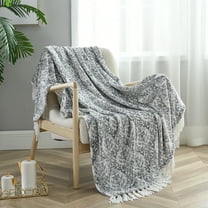 Luxury Soft Printed Flannel Fleece Throw Blanket with Decorative Tassels for Bed,Couch,50" x 60"