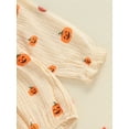 thumbnail image 6 of Newborn Baby Girls Halloween Clothes Pumpkin Ruffle Romper Long Sleeve Waffle Bodysuit with Headband Set Fall Outfits, 6 of 8