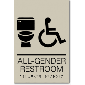 

California ALL GENDER RESTROOM Accessible Toilet Wall Sign-Taupe / Black (2 Units)