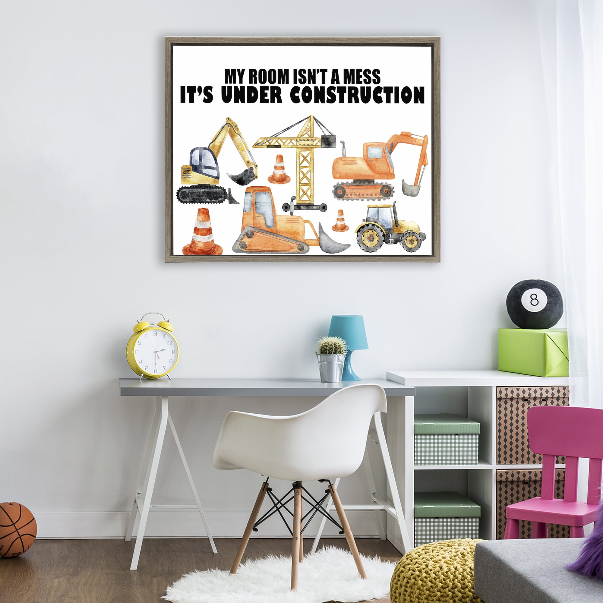 Not A Mess Under Construction Brown Framed Floater Canvas Wall Art, design by Kim Allen