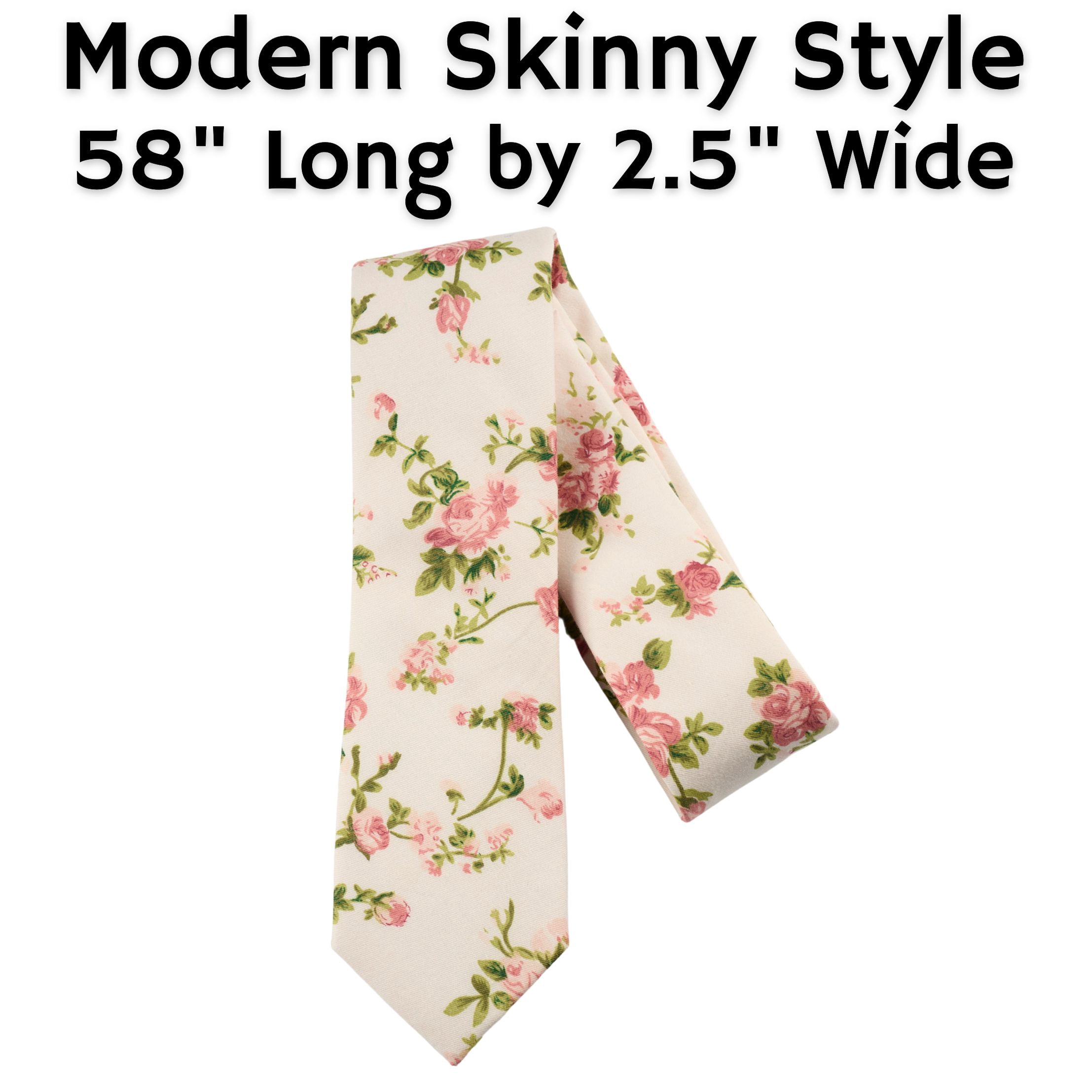 Otis & Oliver Floral Skinny Tie, Pink Necktie for Men, Cotton (Carmel)