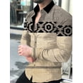 thumbnail image 1 of Camisa de hombre con estampados gráficos a rayas y cuadros, con geometría, para exteriores, de calle, de manga larga, con botones, ropa de diseñador de moda, 1 of 6