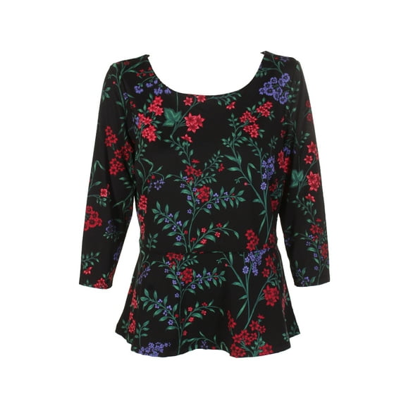 Charter Club Printed Peplum Waist Top Black/Red M