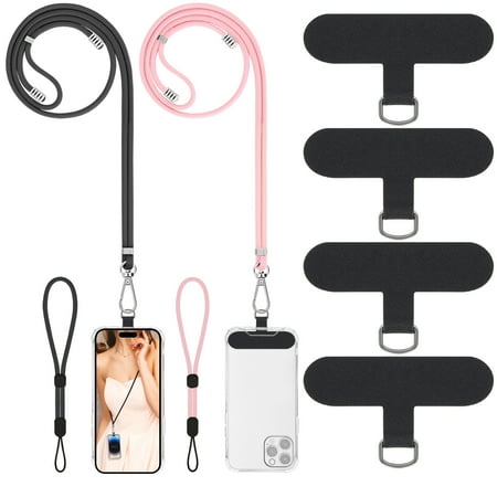 Cell Phone Lanyard, Universal 2× Phone Crossbody Lanyard for Women, 2× Wrist Phone Strap and 4× Upgraded Connectors Compatible with Most Phones (Black Light-Pink)