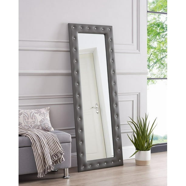 Crystal Tufted Full Length Mirror Large Floor Diamond Standing Or Wall Mounted Dressing With Crystals Frame For Living Room Bedroom Grey Com Crystal Tufted Full Length Mirror, Crystal Tufted Modern Floor Mirror