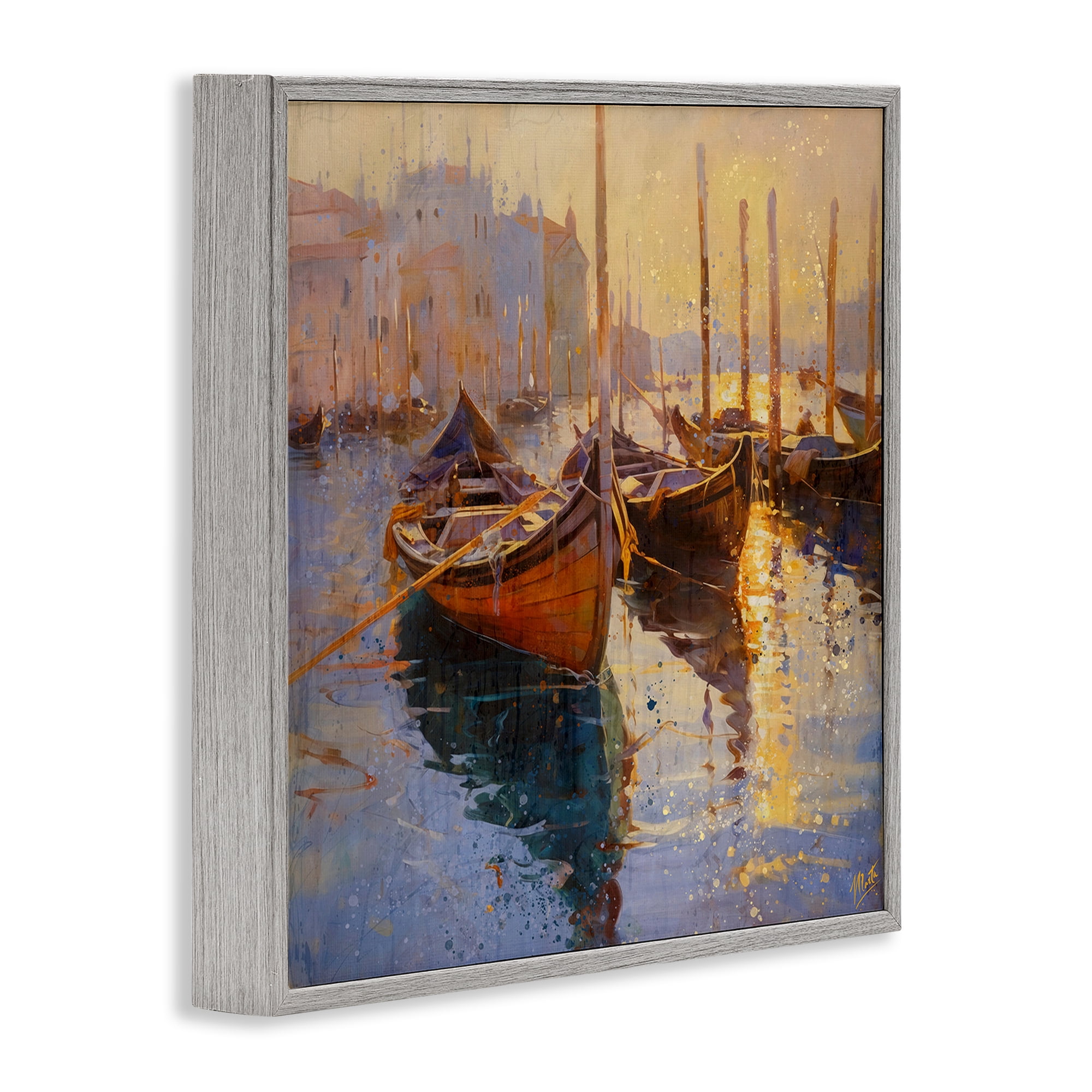Stupell Industries Speckled Venice Boats Gray Framed Giclee Art, design by Marta Wiley