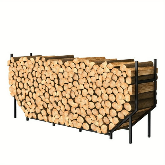 5.9ft Firewood Rack Holder, Outdoor Indoor Heavy Duty Metal Wood Stand, Adjustable Stacker Fireplace Lumber Organizer, Bottom Widening for Deck Patio Logs Storage Carrier Tool, Black