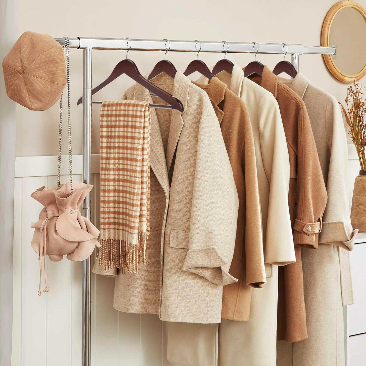 Wooden Coat Hangers,  Wood Suit Hangers with Non Slip Pant Bar - Extra Smooth and Splinter Free Walnut Finish Wooden Suit Hangers for Closet Organization