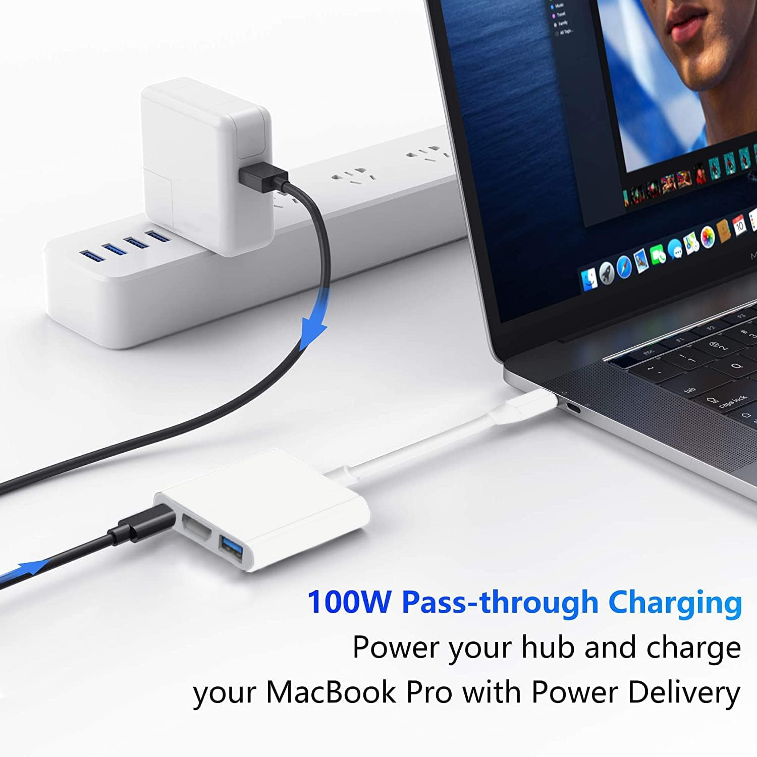 REQO USB-C Digital AV Multiport Adapter, Digital AV Dongle with HDMI 4K@60Hz & USB-A 3.0 & 100W Charge for 15, MacBook Pro Air M1 M2 M3, Pro, iMac