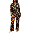 thumbnail image 3 of MEZZALL Women Halloween Autumn Button Front Long Sleeve Lapel Top With Chest Pocket Elastic Waist Full Length Pants Pajama Set Casual Home Wear Pajamas Relaxed Fit 2 Piece Pjs, 3 of 6