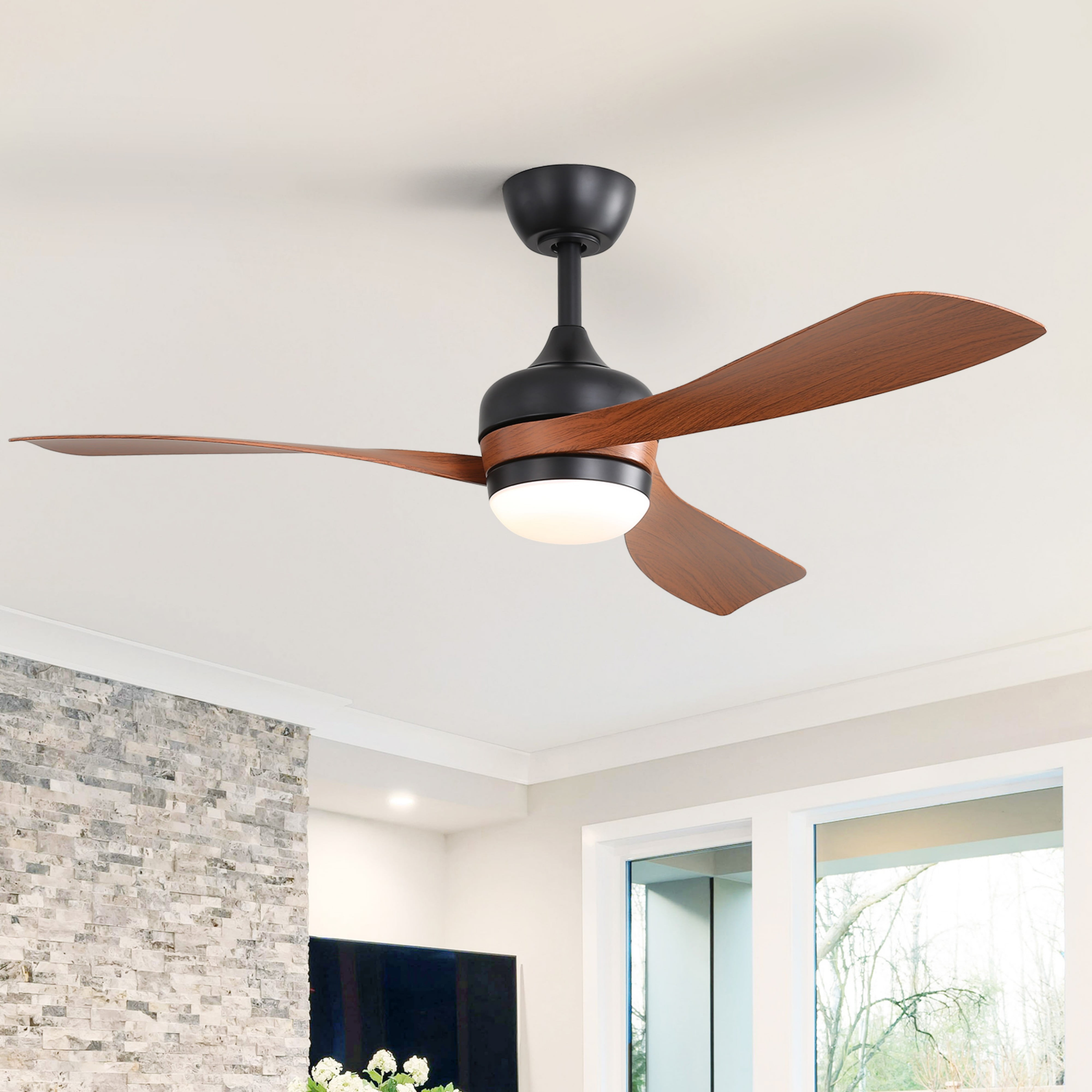 Sofucor 52" Modern Ceiling Fans with Light and Remote Control, 3 Blades with Reverse Airflow, Brown