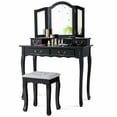 thumbnail image 1 of Gymax Vanity Set Makeup Dressing Table Tri Folding Mirror Black Stool 4 Drawers Black, 1 of 10