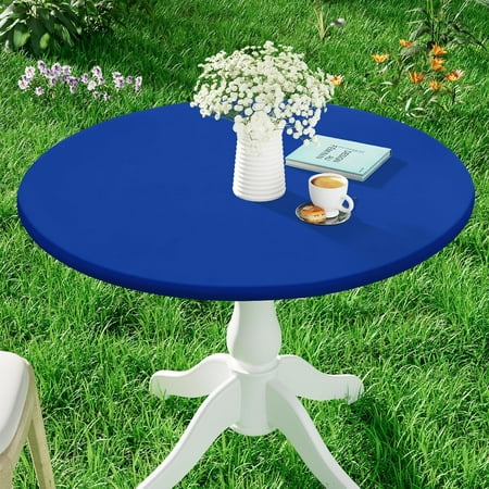 

ARCOCO-Round Spandex Tablecloth Elastic Fitted Waterproof Tablecloths for 45 -56 Tables Stretch Washable Picnic Table Cover for Camping Dining Indoor and Outdoor Blue