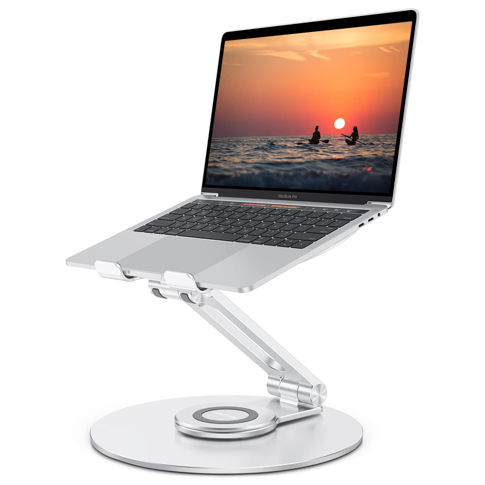 OMOTON Laptop Stand for Desk, Portable Notebook Stand for Collaborative Work, Adjustable 360 Rotating Base with Height, Fully Foldable for Easy Storage Compatible with All Laptops, Up to 17"
