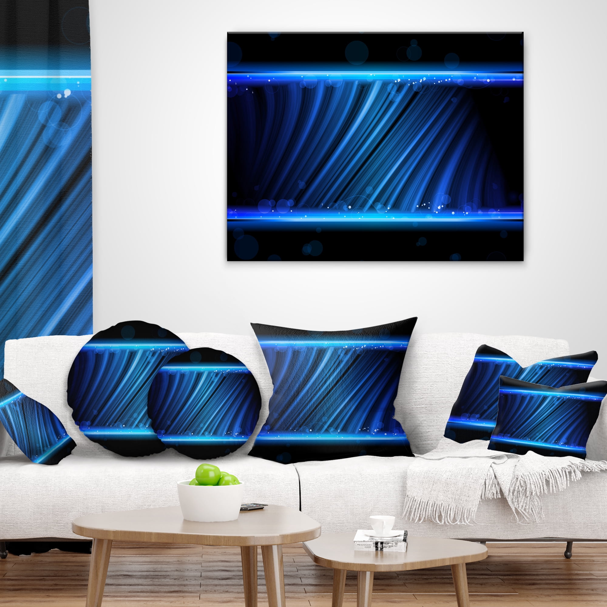 Designart Disco Blue Waves - Contemporary Throw Pillow - 12x20