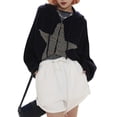 thumbnail image 3 of Gureui Women's Fashion Cropped Sweater Cardigan Stars Pattern Long Sleeve Contrast Color Zipper-Up Knit Hoodie Open Front Pullover Tops Streetwear, 3 of 8