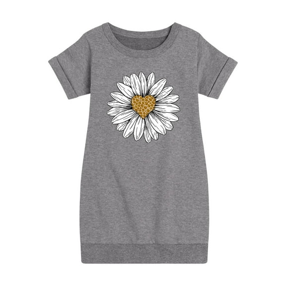 Instant Message - Leopard Print Heart Daisy - Toddler And Youth Girls Fleece Dress
